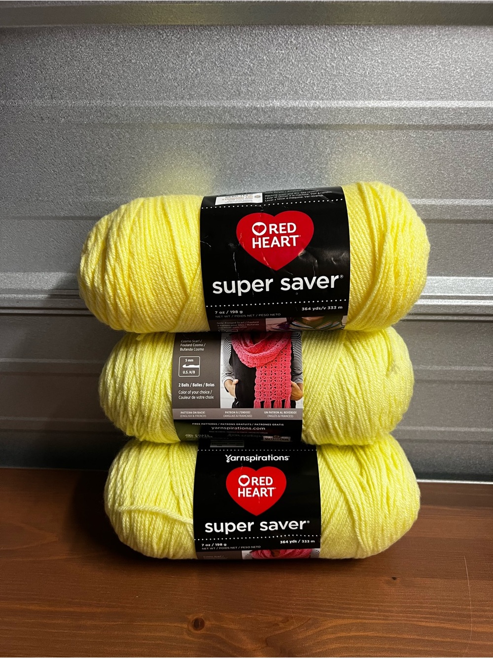 Three Red Heart Super Saver Pale Yellow 100% Acrylic - Worsted Yarn 7 Oz Skeins